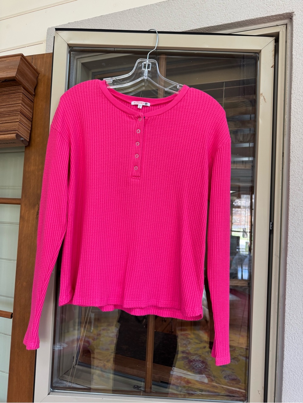 Sundry Hot Pink Waffle-Knit Henley